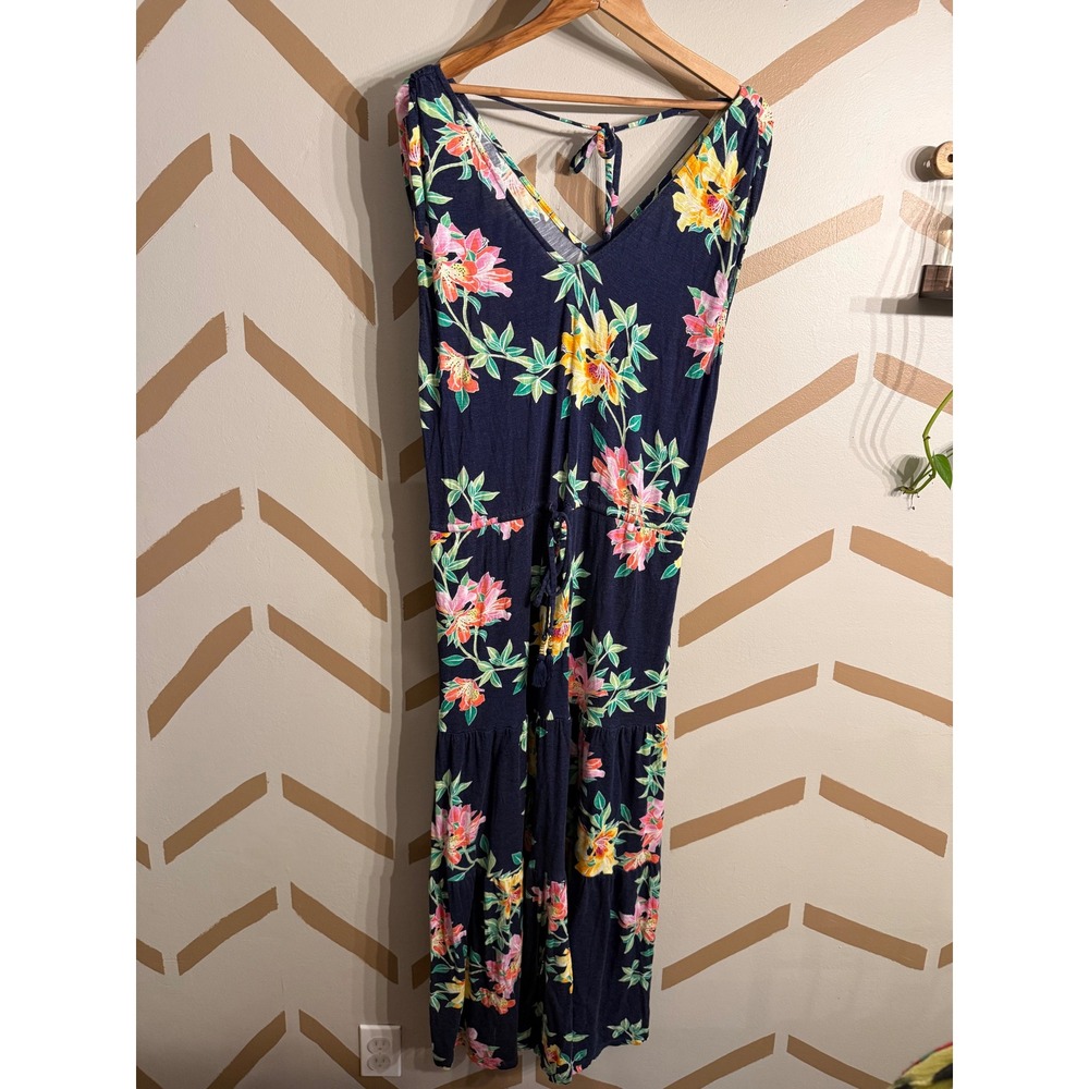 Tommy Bahama Maxi Dress Womens Medium Blue Tropical Floral Tiered Sleeveless